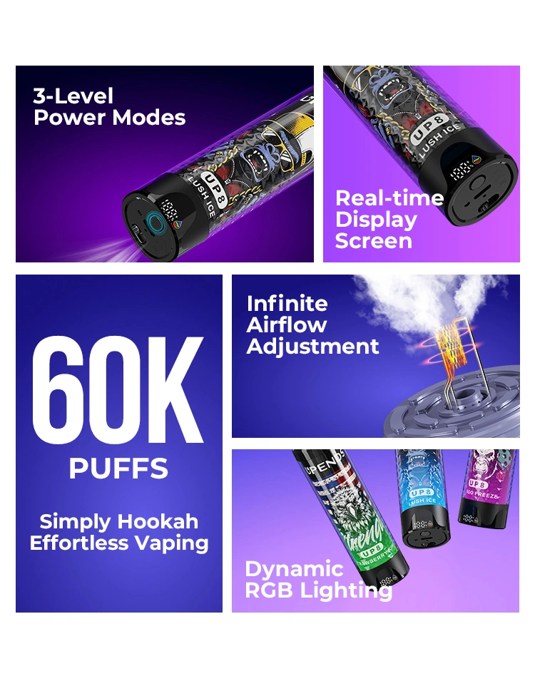 60000 PUFFS - Simply Hookah, Effortless Vaping  - 3-Level Power Modes, Infinite Airflow Adjustment, Real-time Display Screen, Dynamic RGB Lighting