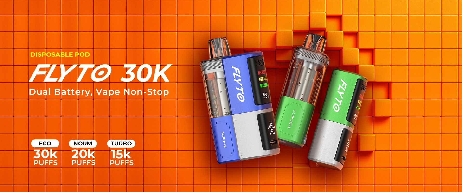 FLYTO 30K Features 1 - Dual Battery, Vape Non-Stop