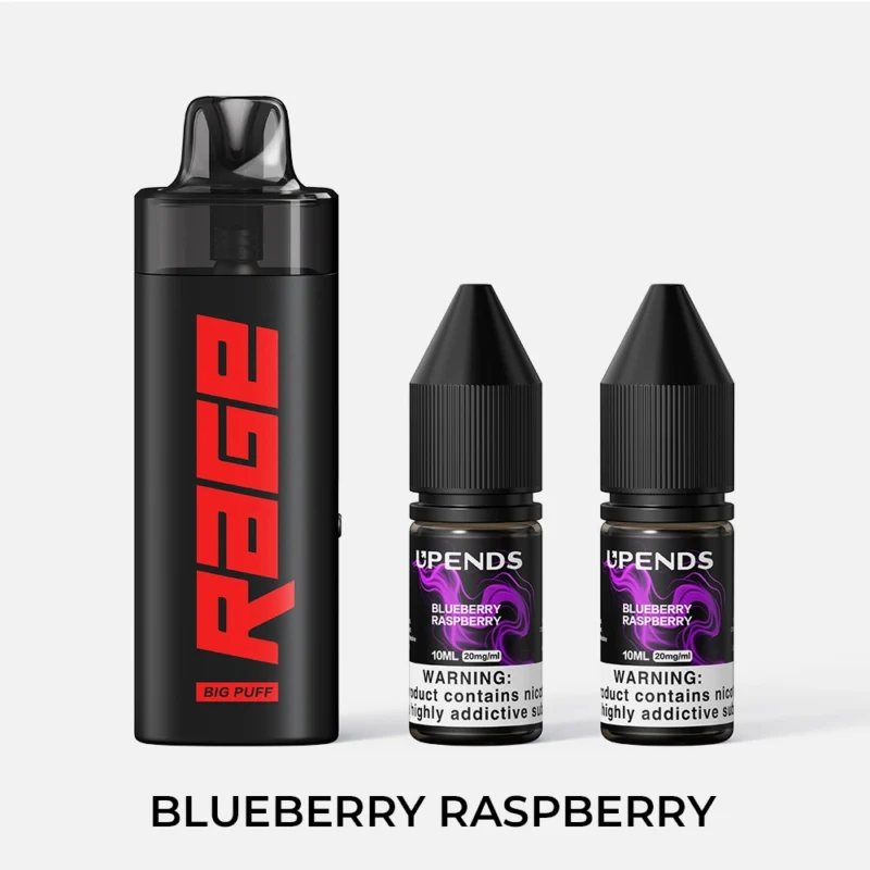 UPENDS RAGE – incl. 2× 10ml E-liquid (20mg), Blueberry Raspberry – Zwart