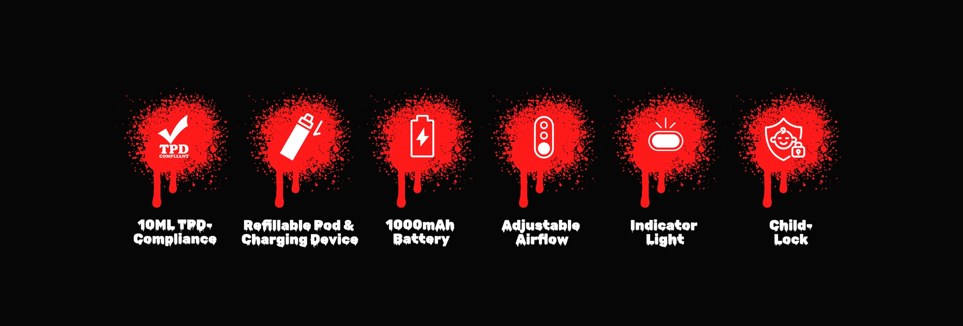 Navulbare Pod + oplader, 1000mAh batterij, verstelbare luchtstroom, indicatorlampje, kinderslot