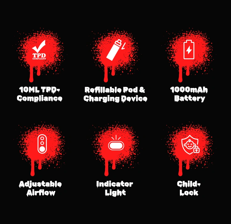 Navulbare Pod + oplader, 1000mAh batterij, verstelbare luchtstroom, indicatorlampje, kinderslot