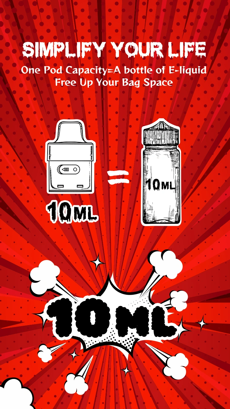 Een Pod = 1 fles e-liquid, eenvoudig, ruimtebesparend