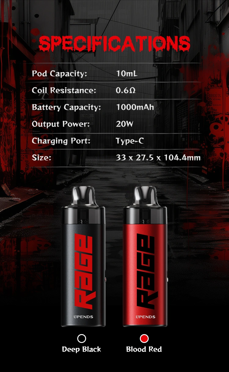 Specs: Pod 10ml, Coil 0.6Ω, batterij 1000mAh, 20W, Type-C, 33x27.5x104.4mm