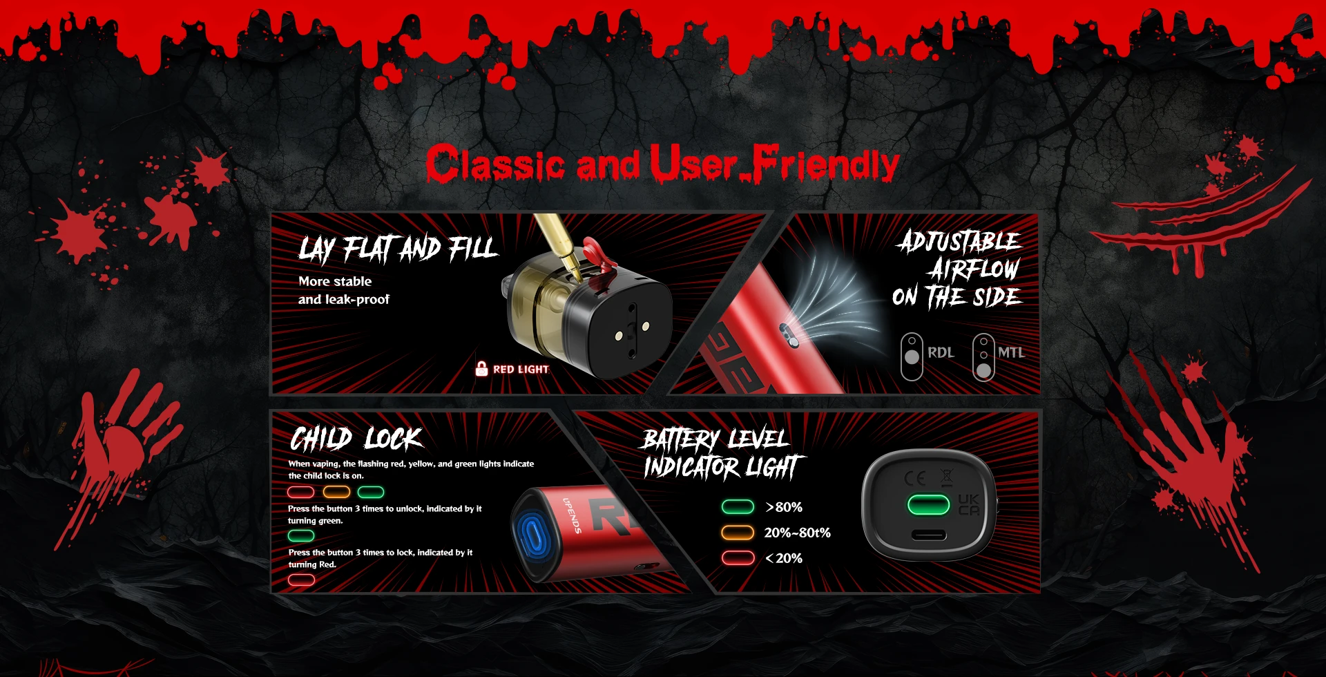 Plat leggen om te vullen, stabiel, lekvrij, RDL/MTL, kinderslot, batterij-indicator