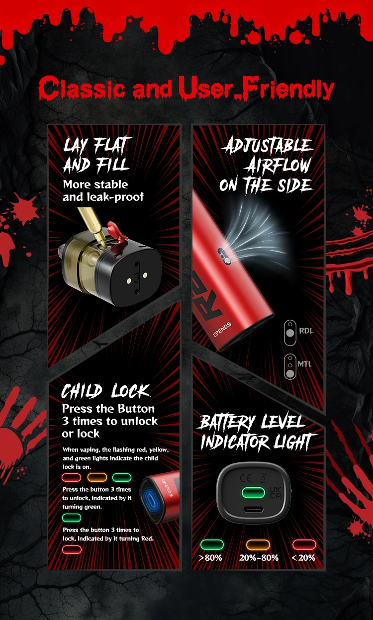 Plat leggen om te vullen, stabiel, lekvrij, RDL/MTL, kinderslot, batterij-indicator